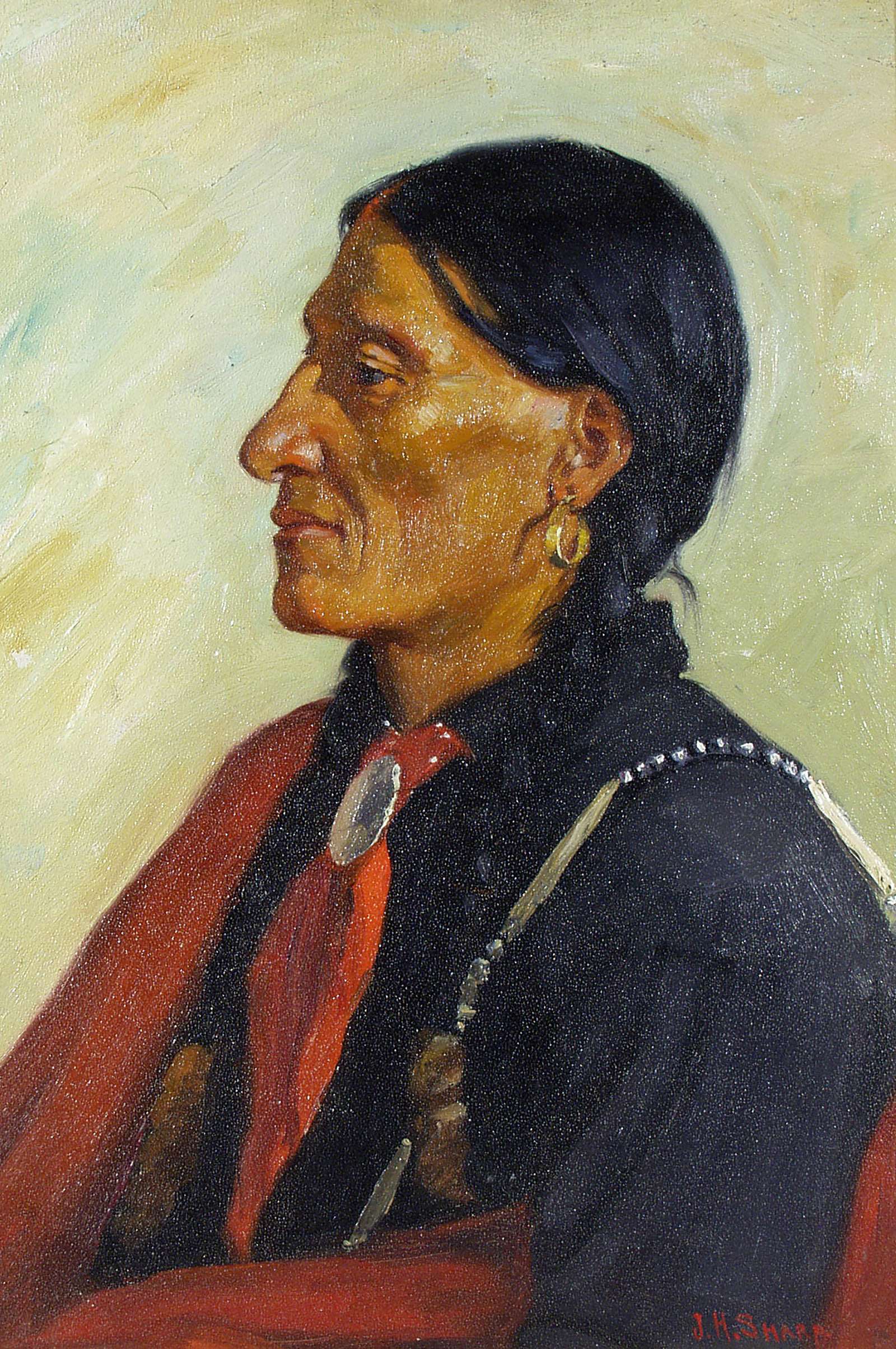 Untitled (Plains or Taos man, red shawl, profile)